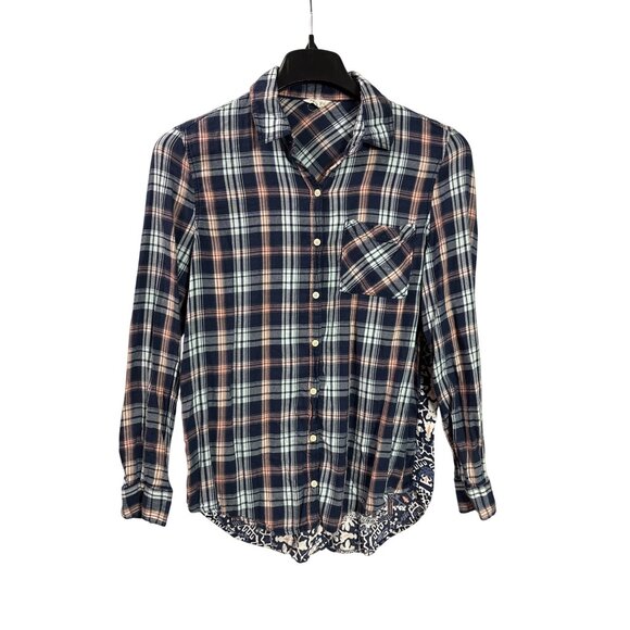 Aeropostale Womens Plaid Button Front Top Abstract Patterned Back Panel M Rayon - Picture 1 of 4